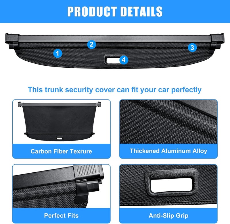 AUXKO Retractable Cargo Cover for Lincoln MKX 2018-2016, Trunk Cargo Cover Luggage Security Shade Cover for Lincoln Nautilus 2023-2019 Shielding Shade Anti-Peeping Luggage Privacy Screen, Carbon Fiber - Image 5